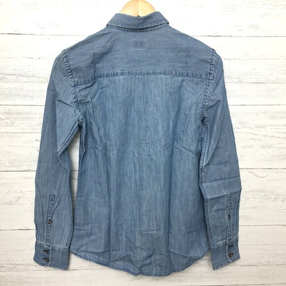 New UNTUCKit Women's Cotton Chambray Shirt Button Up Denim Alleanza size 0 - Picture 2 of 8